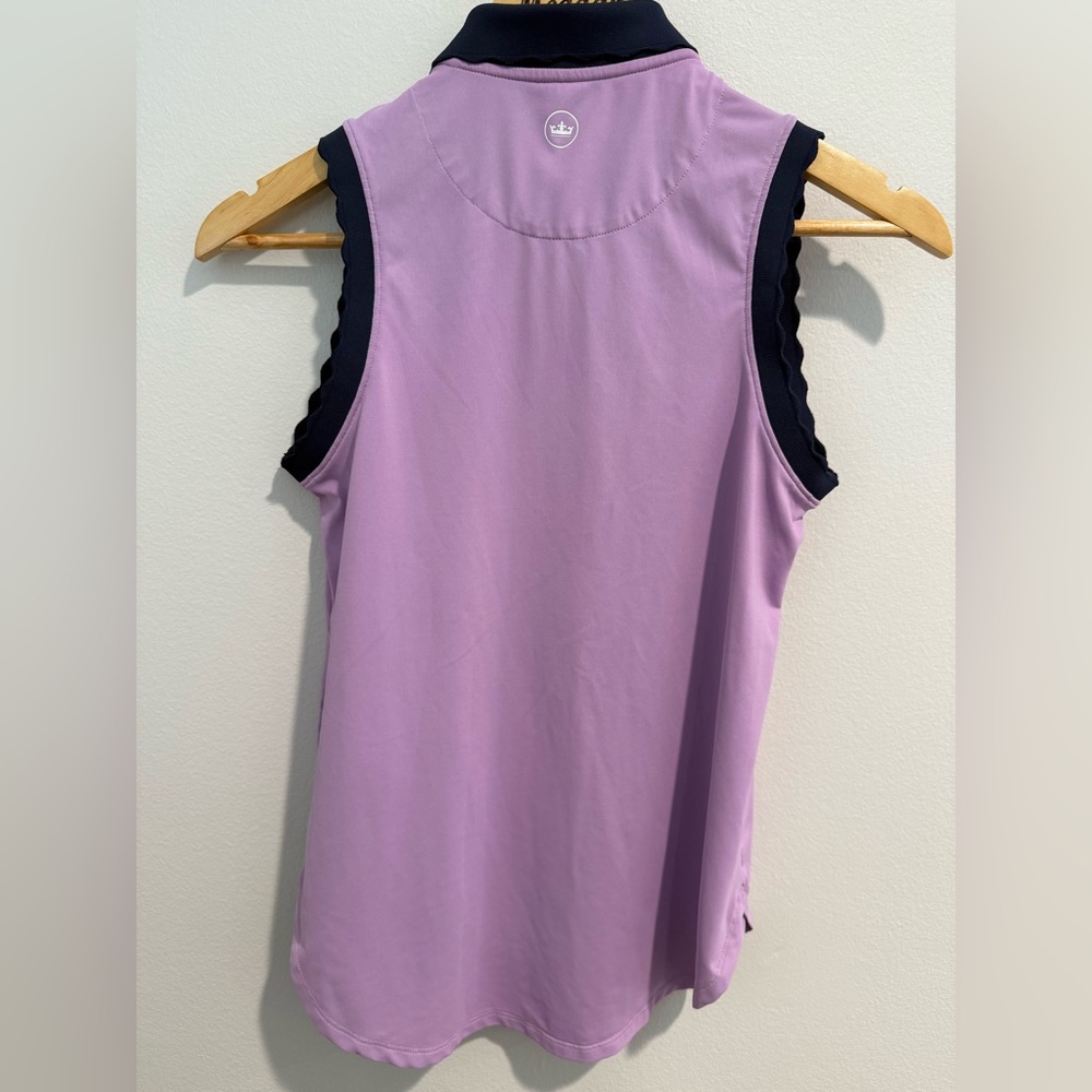 PETER MILLAR Stretch Sleeveless Jersey Polo Shirt Purple Navy Golf Tennis - Picture 2 of 9